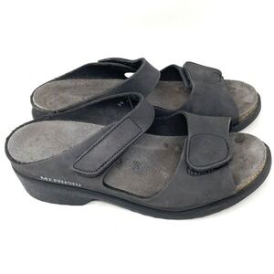 MEPHISTO Nubuck Slides Sandals Adjustable Black Leather Womens Shoes Size US 6